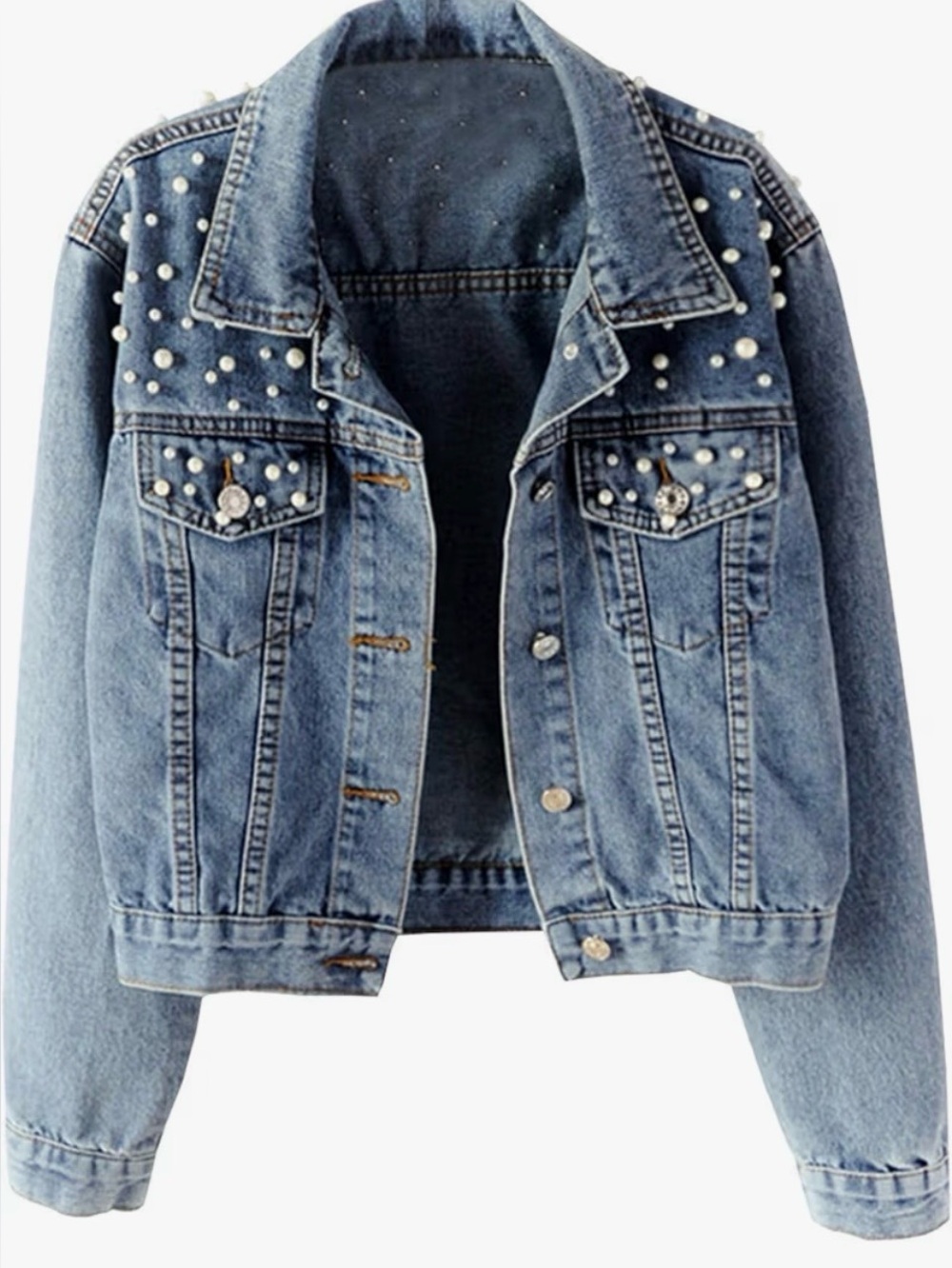 Light Blue Denim Jacket with Silver Button Accent